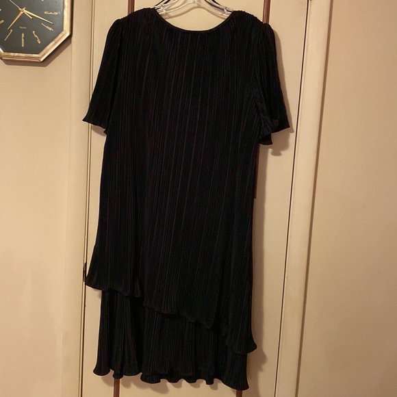 Black Layered Dress, Gold Sequin Collar, Asymmetrical Hem - Picture 2 of 4